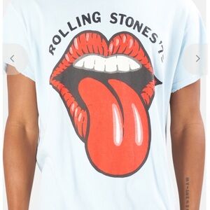 Madeworn Rolling Stones Graphic Tee - Light Blue with Red Tongue Print